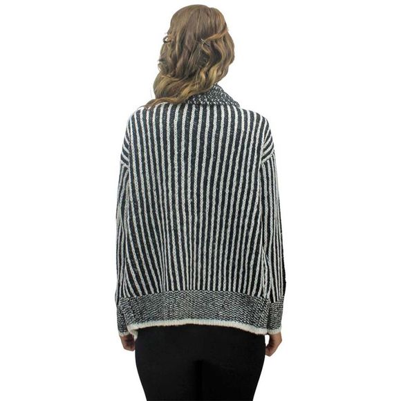 Striped Black & White Draped Cardigan Sweater - Picture 4 of 4